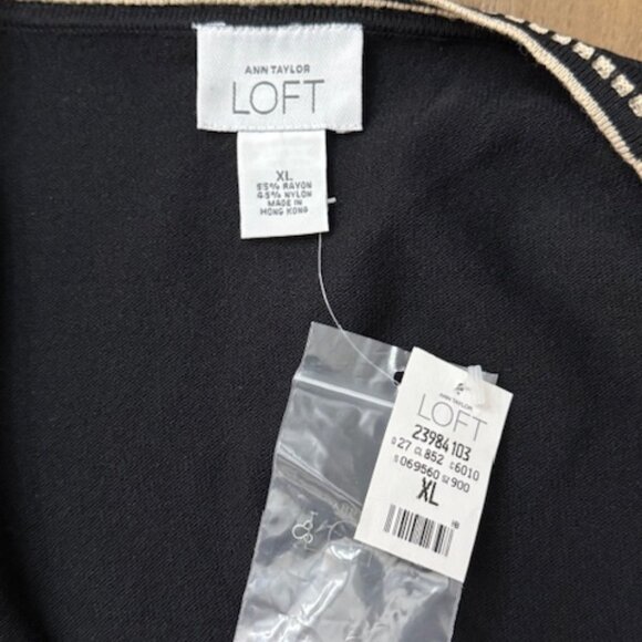 Ann Taylor Loft Black Cardigan Sweater Tan Trim 3/4 Sleeves - Picture 5 of 5